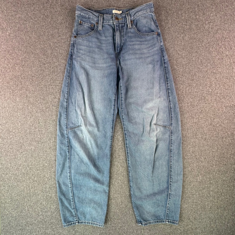 Levis Jeans Womens 26 Cinch Barrel Blue High Rise Curved Leg Denim EXCELLENT